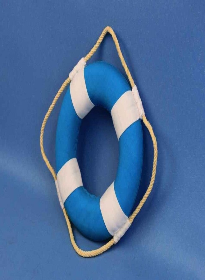 Handcrafted Nautical Decor طوق نجاة هامبتون البحري النابض بالحياة مع أشرطة بيضاء، أفكار لتزيين المنزل على الشاطئ، 6 بوصات، أزرق فاتح - Image 5
